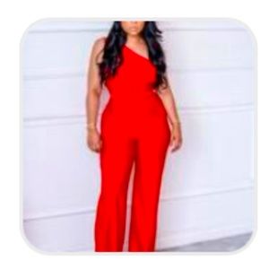 Red One Shoulder Jumpsuit